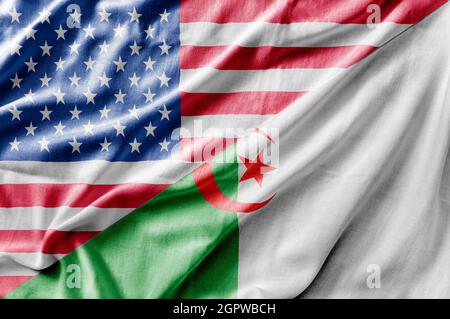 Drapeau mixte Etats-Unis et Algérie, rendu tridimensionnel Banque D'Images