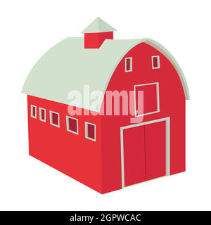 Grange rouge dans l'icône en bois style cartoon Illustration de Vecteur
