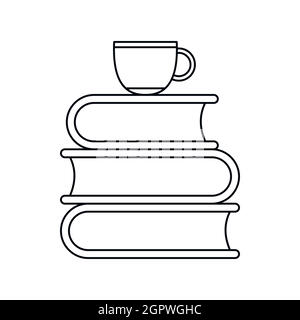 Pile de livres et l'icône de tasse blanche Illustration de Vecteur