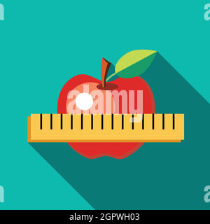 Pomme Rouge avec un ruban à mesurer, l'icône de style plat Illustration de Vecteur