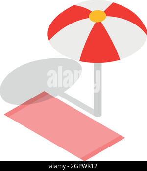 Serviette de plage et parasol, icône de style 3D isométrique Illustration de Vecteur