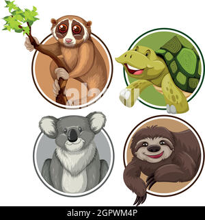 Ensemble d'animaux exotiques dans la bannière circulaire Illustration de Vecteur