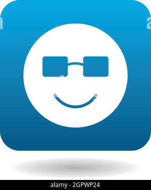 Smiling émoticône dans icône lunettes, style simple. Illustration de Vecteur