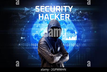 Hacker sans visage au travail, concept de sécurité Banque D'Images