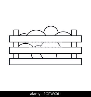 Pastèques dans des caisses en bois, style icône Contour Illustration de Vecteur