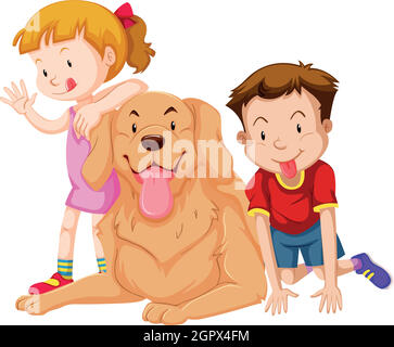 Deux enfants avec leur chien Illustration de Vecteur