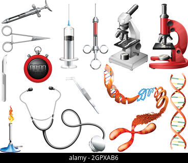 Ensemble d'outils et d'équipements de laboratoire Illustration de Vecteur