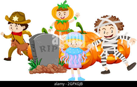 Enfants en costume d'halloween différent Illustration de Vecteur