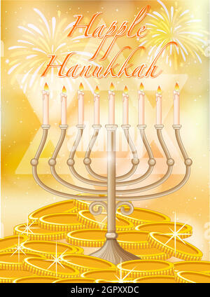 Hanukkah heureux avec des bougies et de l'or Illustration de Vecteur