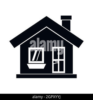 Maison d'un étage avec une cheminée de style simple, icône Illustration de Vecteur