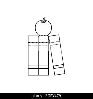 Pile de livres et l'icône Apple style du contour, Illustration de Vecteur
