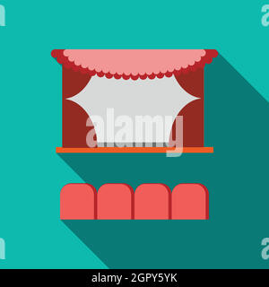 Scène de cinéma avec des rideaux rouges, l'icône de style plat Illustration de Vecteur