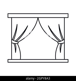 Rideaux de scène dans l'icône de style contour Illustration de Vecteur