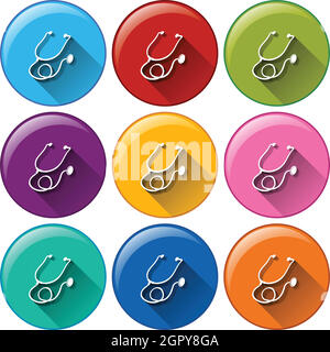 Boutons ronds avec stéthoscopes Illustration de Vecteur