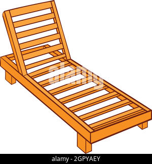 Chaise longue en bois, l'icône de style cartoon Illustration de Vecteur