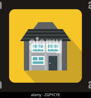 Icône Gris maison de deux étages dans un style plat Illustration de Vecteur