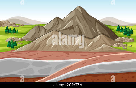 Scène d'arrière-plan avec grandes couches de montagne et de sous-sol Illustration de Vecteur