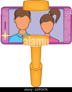 Stick selfies avec icône d'un téléphone portable, cartoon style Illustration de Vecteur