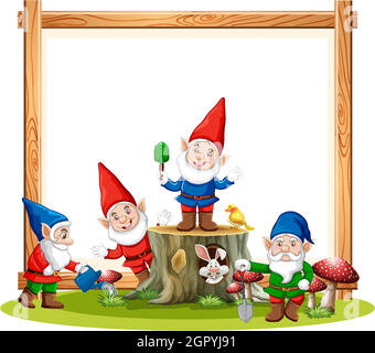 Groupe de gnomes avec bannière vierge sur fond blanc Illustration de Vecteur