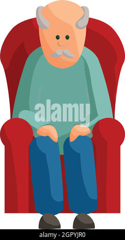 Vieil homme assis sur une chaise, l'icône de style cartoon Illustration de Vecteur