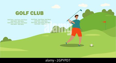Les gens jouent au golf sur le terrain. Bannière avec un emplacement pour le texte. Sports de plein air amusants. Club de golf. Illustration de Vecteur