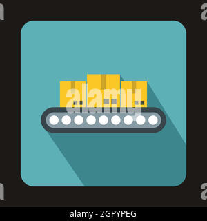 Convoyeur à bande avec des cases, l'icône de style plat Illustration de Vecteur