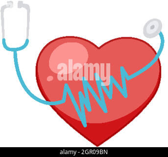 Grand cœur rouge avec stéthoscope en rythme cardiaque Illustration de Vecteur