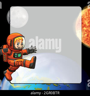 Décor de la frontière avec l'astronaute dans l'espace Illustration de Vecteur