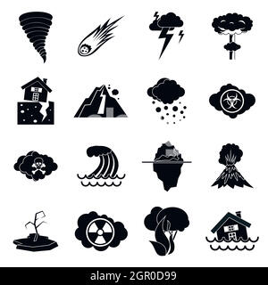 Catastrophe naturelle, simple ctyle icons set Illustration de Vecteur