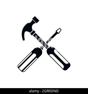 Marteau et tournevis, icône de style simple. Illustration de Vecteur
