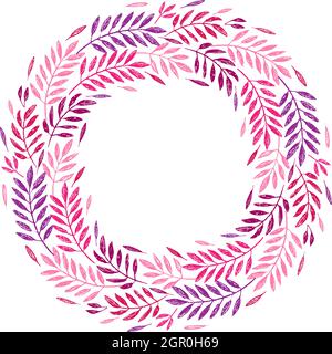 Feuilles de palmier tropicales, couronne de feuillage, cadre rond aux couleurs rose et pourpre. Illustration vectorielle. Fond de palmier de la jungle tropicale. Invitation Illustration de Vecteur