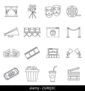 Cinema icons set style du contour, Illustration de Vecteur