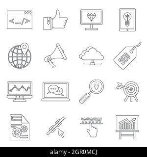 SEO icons set style du contour, Illustration de Vecteur