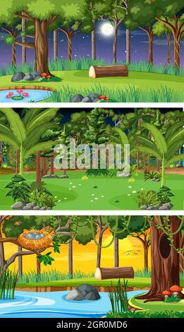 Trois différentes scènes horizontales de nature Illustration de Vecteur