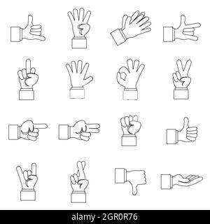 Geste de la main icons set, contours ctyle Illustration de Vecteur