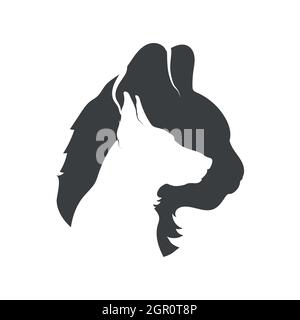 Silhouette de chat et de chien détaillée, icône simple sur blanc Illustration de Vecteur