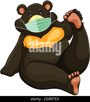 Masque de port charater à motif ours noir Illustration de Vecteur