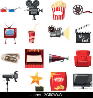 Cinema icons set dans un style cartoon Illustration de Vecteur