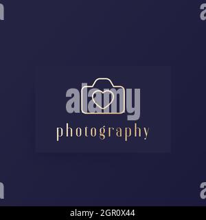 logo de photographie, appareil photo et coeur, design minimaliste Illustration de Vecteur