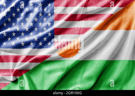 Drapeau mixte Etats-Unis et Niger, rendu tridimensionnel Banque D'Images
