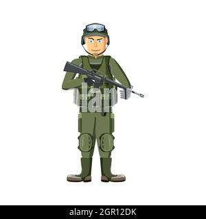 Soldat avec l'icône d'armes, de style cartoon Illustration de Vecteur