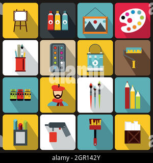 Icons set peinture, style plat Illustration de Vecteur