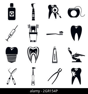 Soins dentaires, le style simple icons set Illustration de Vecteur