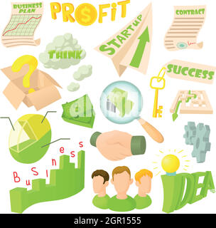 Business icons set, cartoon style Illustration de Vecteur