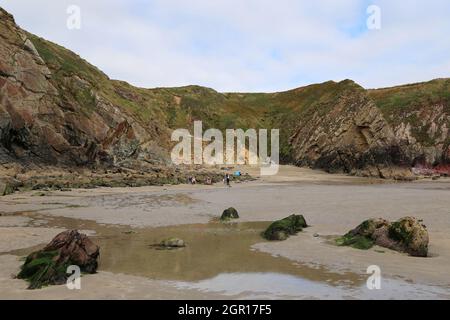 Crépuscule à Caerfai Bay, St Davids, Pembrokeshire, pays de Galles, Royaume-Uni,Royaume-Uni, Europe Banque D'Images