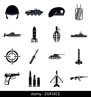 Icons set militaire, le style simple Illustration de Vecteur