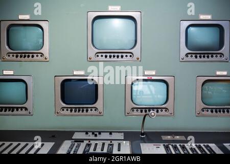 Rare panneau de communication au Musée de la radio électronique. Banque D'Images