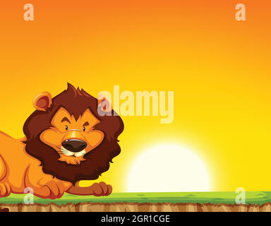 Lion sur fond de coucher de soleil Illustration de Vecteur