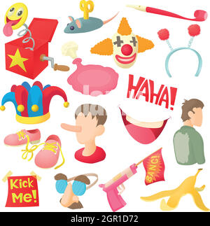 April Fools Day icons set, caricature ctyle Illustration de Vecteur