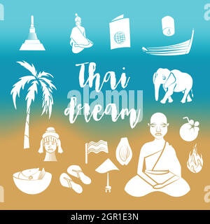 La Thaïlande, le style simple icons set Illustration de Vecteur